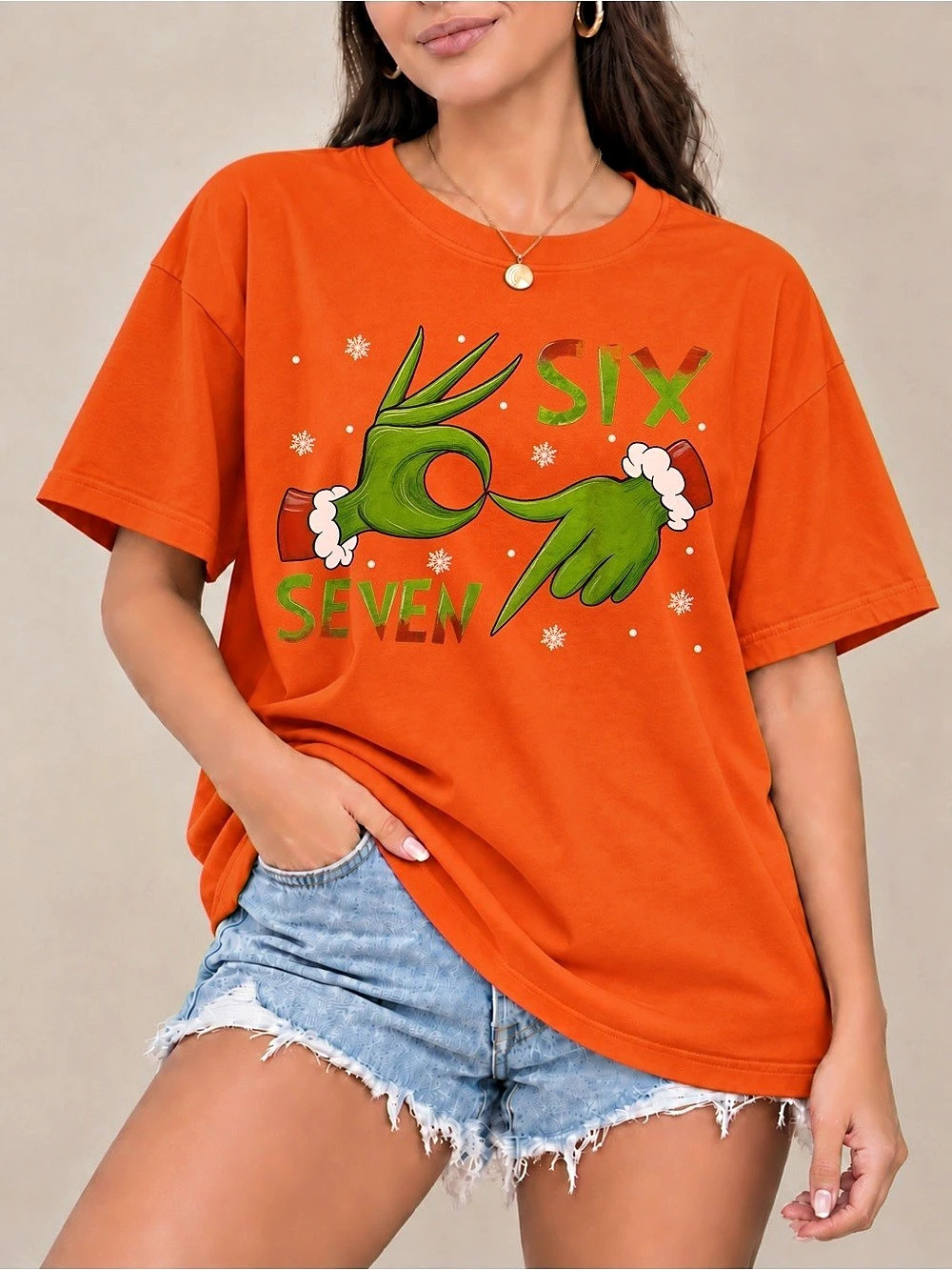 Six Seven 67 Christmas Graphic Tee Holiday Hands Orange Unisex T-shirt First
